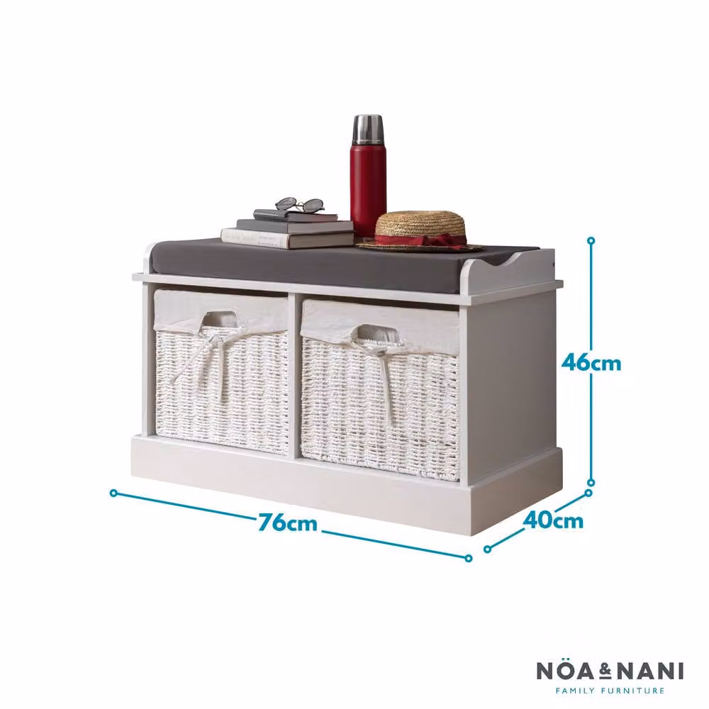 Nöa and Nani Stockholm Storage Bench with 2 Rattan Baskets in White – 5