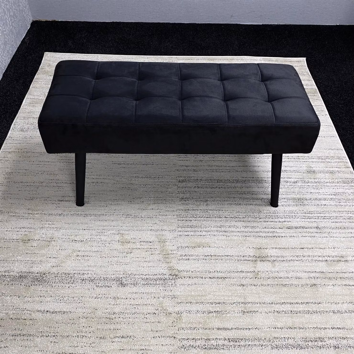 KOSY KOALA Black Velvet Padded Dining Bench with Metal Legs W/D/H: 90 x 36 x 47 cm – 7