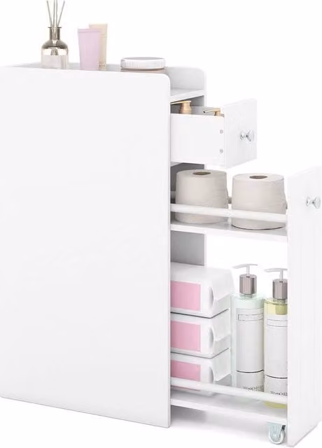 Kelvenix 4-Tier Narrow White Bathroom Toilet Side Storage Cabinet – 1