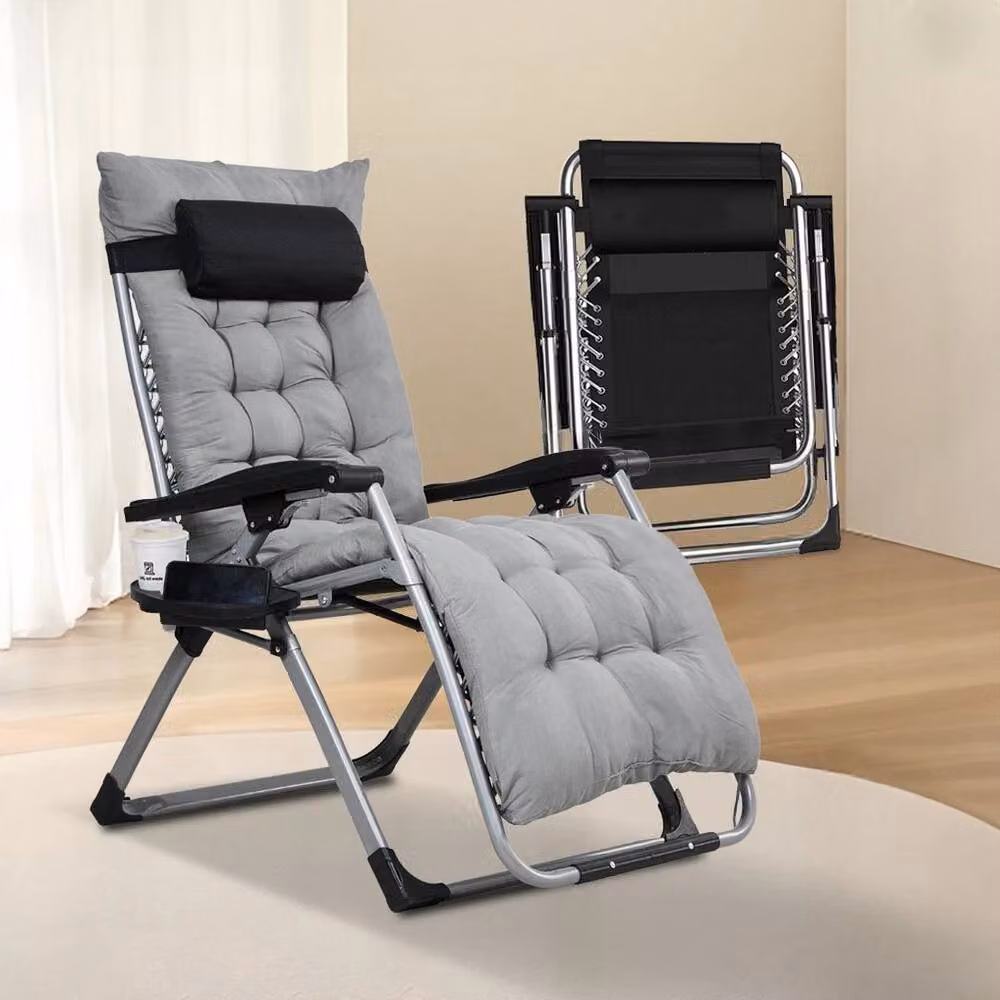 KORVIXA Grey Adjustable Zero Gravity Folding Reclining Garden Chair with Adjustable Headrest – 2