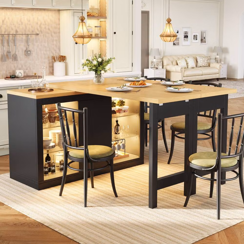 BTM Modern Black Extendable Sideboard with LED Integrated Lighting and Glass Shelves, W/D/H: 154 x 40 x 74 cm – 3