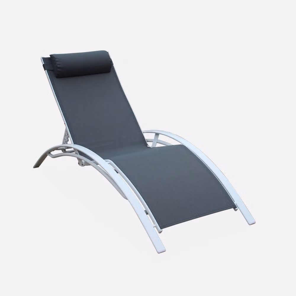 sweeek Set of 2 Black Aluminium and Textilene Sun Loungers with 4 Reclining Positions – 2