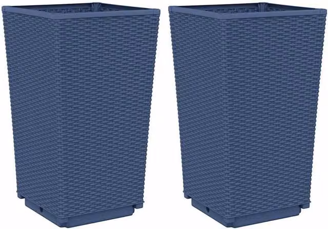 Berkfield Home Garden Planter Tub Set of 2 in Blue and Grey, W/D/H: 32.5 x 32.5 x 57 cm – 1