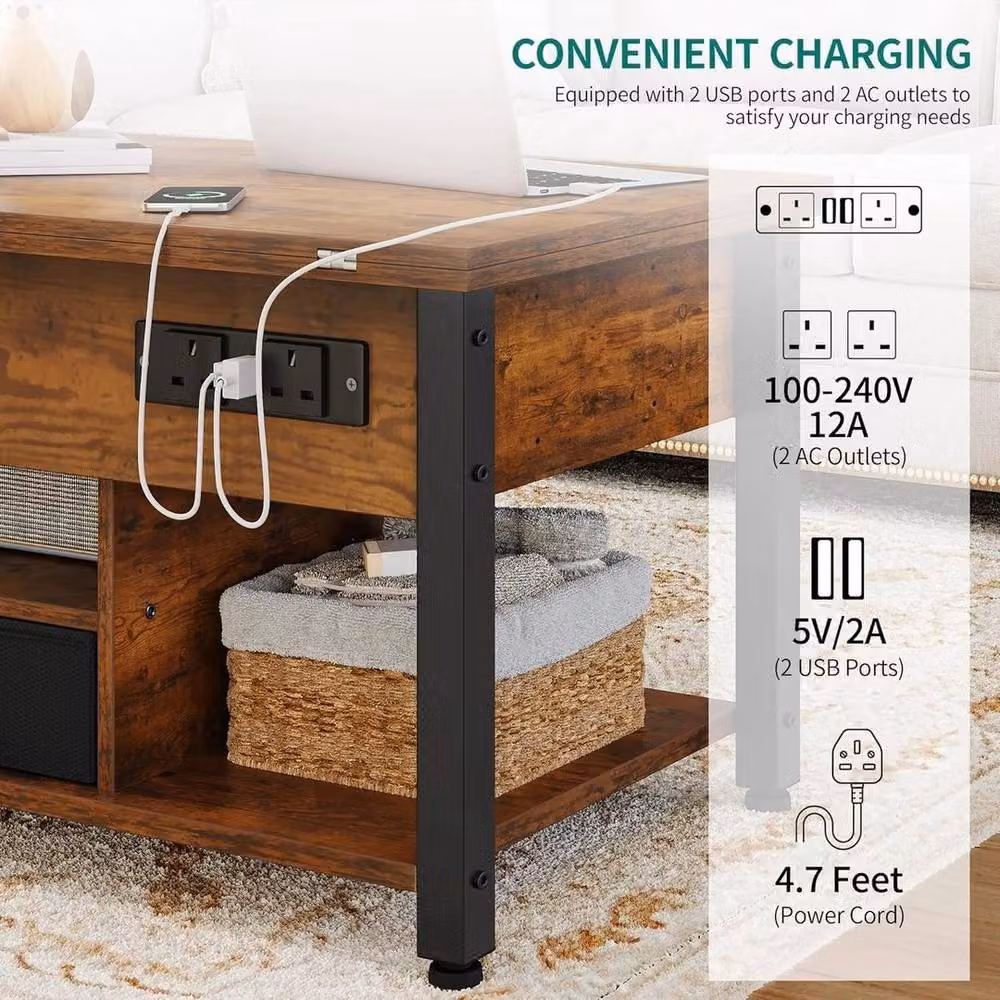 FORGEVIO Elegant Brown Folding Lift Top Coffee Table – 4