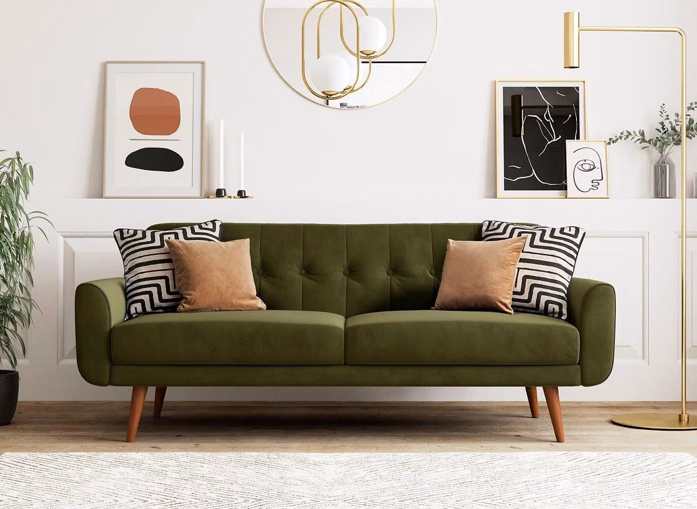 Dreams Gallway 3 Seater Velvet Sofa Bed in Green