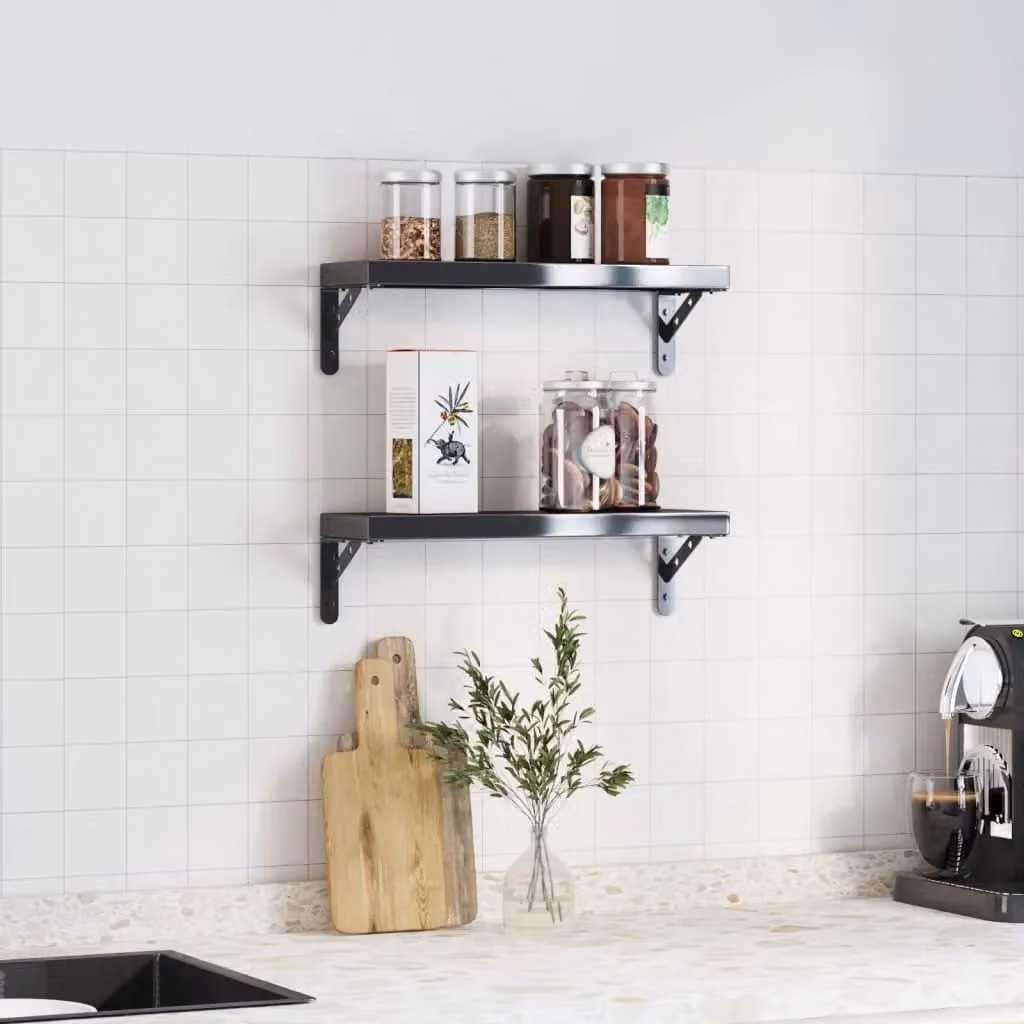 Berkfield Home Black Stainless Steel Shelf Brackets, 4 Pack, W: 15 cm, D: 11.5 cm, H: 2.5 cm – 2