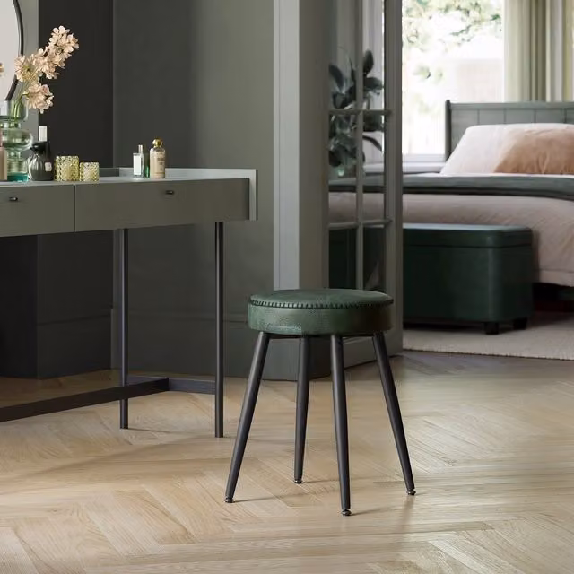 VASAGLE Mid-Century Modern Upholstered Dining Stools Set of 2 in Bronze and Green