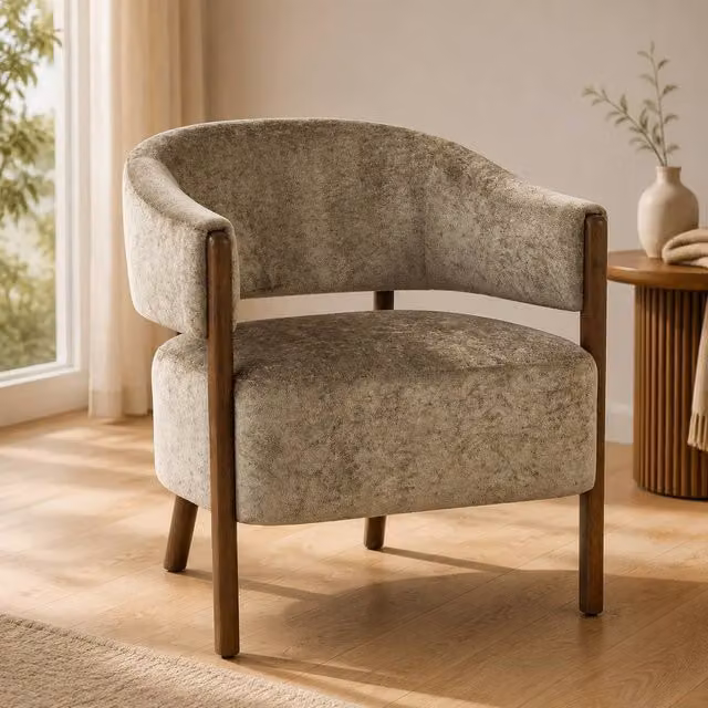 STILVORA Modern Tub Armchair with Beige Fabric Upholstery and Solid Wood Frame