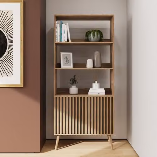 GFW Rowan Oak Effect Bookcase with Shelves and Cupboard Storage, W: 80.0 cm, D: 29.5 cm, H: 180.0 cm