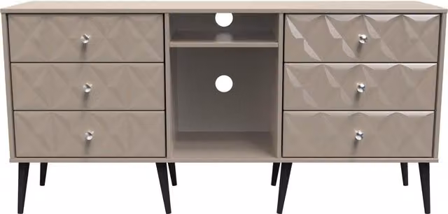 2 U Toledo 6 Drawer Sideboard in Light Brown with Metal Accents and Media Compartments