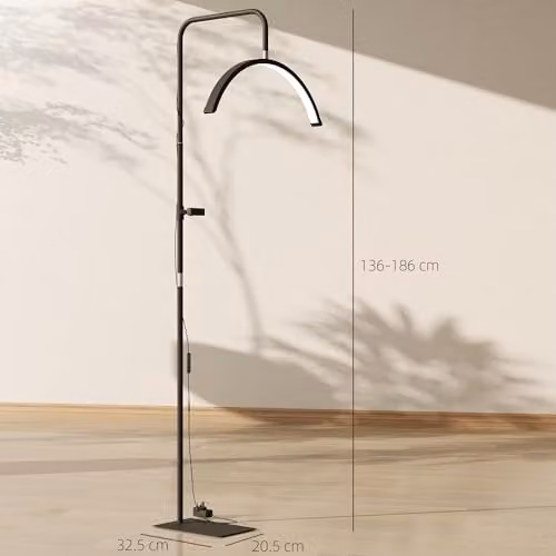 HOMCOM Black LED Half Moon Floor Lamp with Adjustable Height and Remote Control – 7
