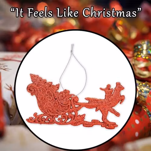 VFM e-Store Red Hanging Reindeer and Sleigh Christmas Tree Ornament, W/D/H: 15.5 x 14.5 x 0.3 cm – 6