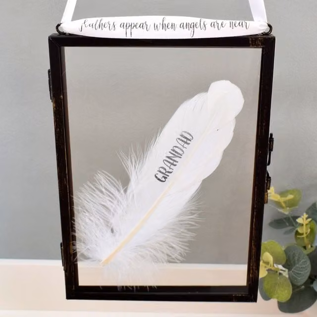 Amaya Rose Ltd In Memory of Grandad Single Floating Picture Frame with Real Feathers, Black, Rectangular, Wall Mount – 1