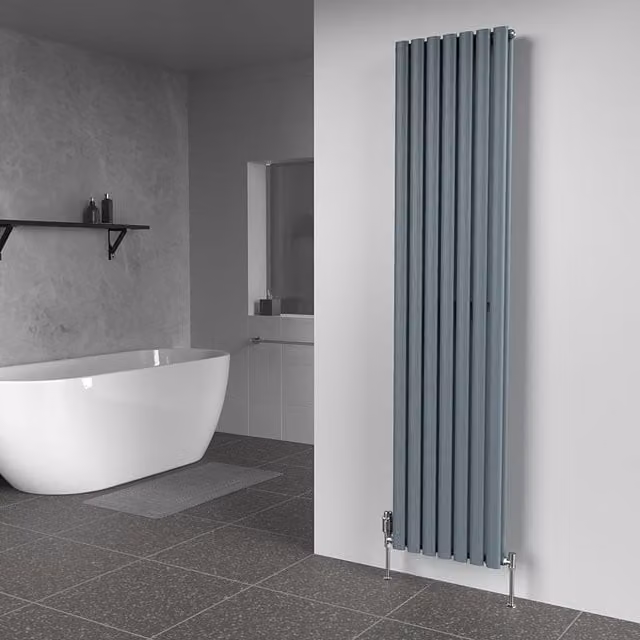 Lux Heat Oval Coloured Vertical Steel Radiator, Grey, H 180 cm x W 42 cm