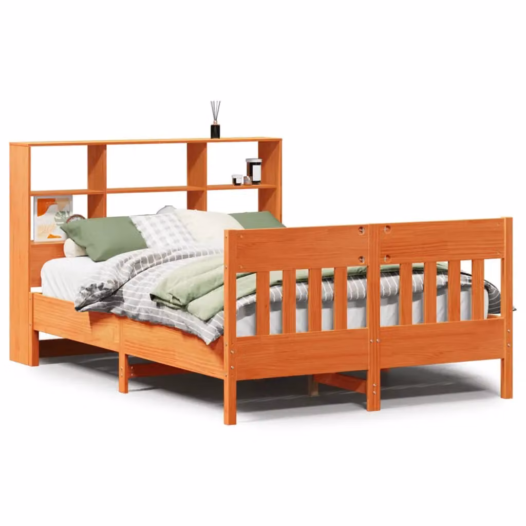 Berkfield Home Wax Brown Solid Wood Pine Bed Frame with Side Compartments W/D/H: 140 x 200 cm – 2