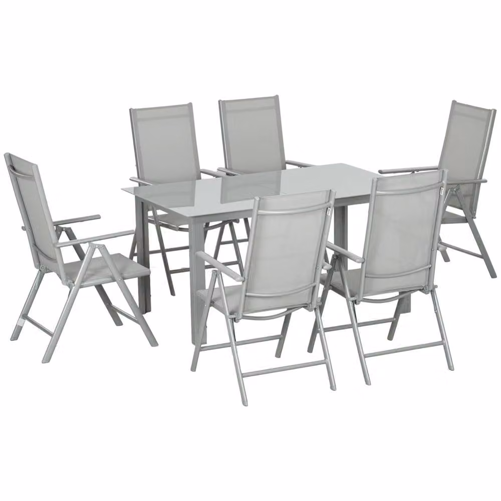 Wyld Haus Pasab 6 Seater Garden Dining Set with Glass Table and Folding Chairs in Light Grey – 2