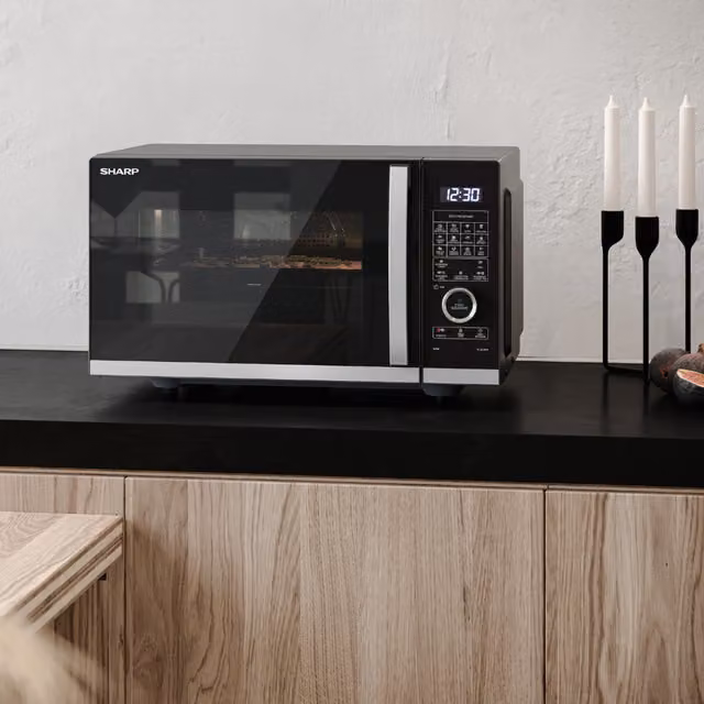 Sharp Black Flatbed Convection Microwave Oven with Grill, 25L