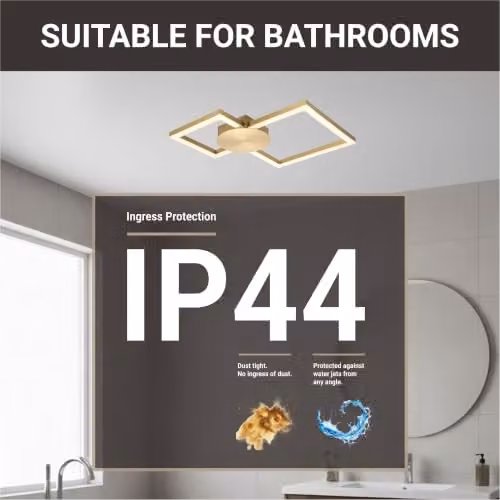 Cosylyte Miles Modern Square LED Flush Mount Ceiling Light, Brushed Brass, IP44, 3000K Neutral White, 2800lm, W: 44 cm, D: 44 cm, H: 5 cm – 3