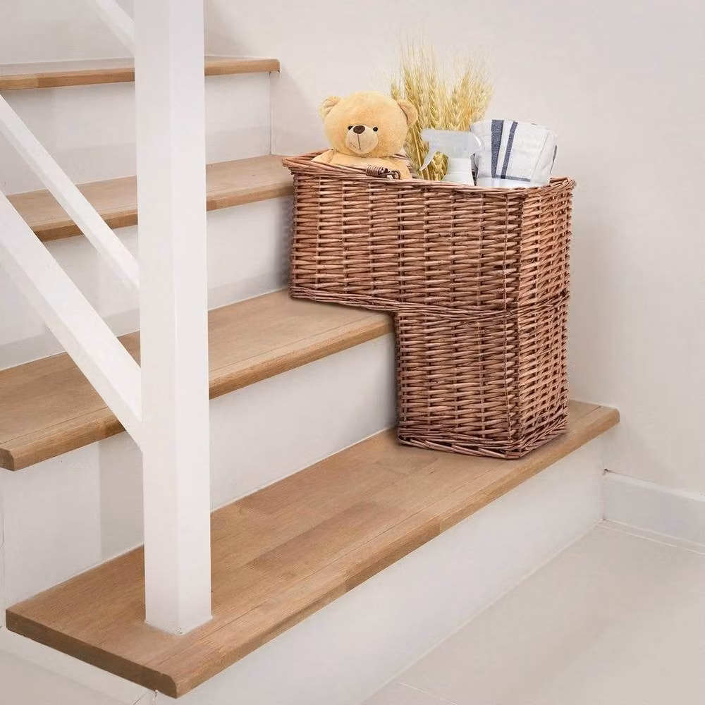 EONLION Large Brown Woven Seagrass and Rattan Stair Basket Organiser with Handles, W: 50 cm, D: 40 cm, H: 50 cm – 3