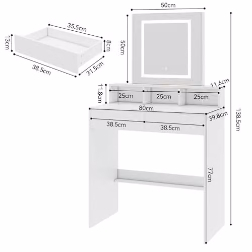 MCC Direct Tulsa Dressing Table with Hollywood LED Mirror and Drawers, White – 2