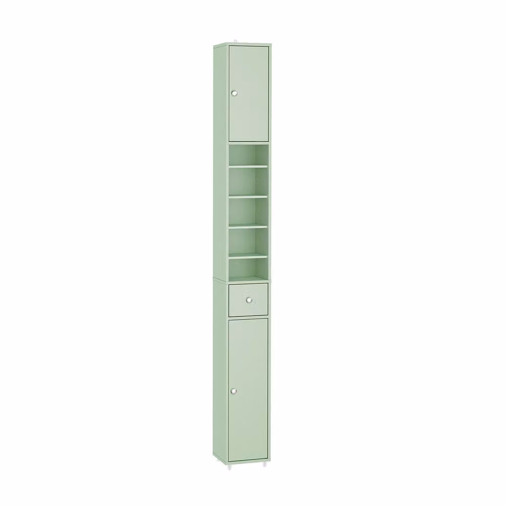 SoBuy Slim Green Bathroom Tall Cabinet with Soft-Close Hinged Doors and Internal Shelves, H: 180 cm – 2