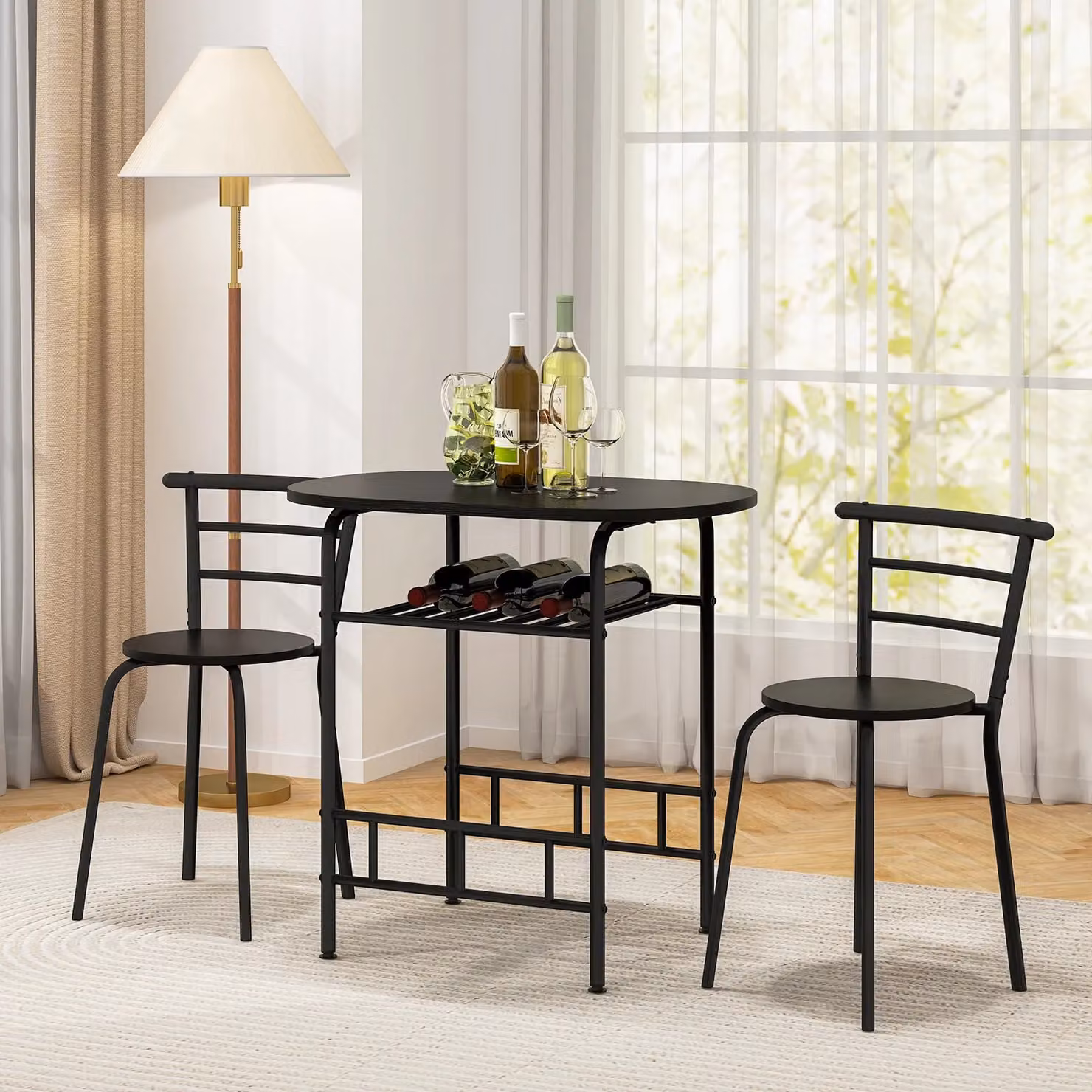 Gymax 3 Piece Modern Oval Dining Table and Chairs Set in Black Wood Grain Finish – 5