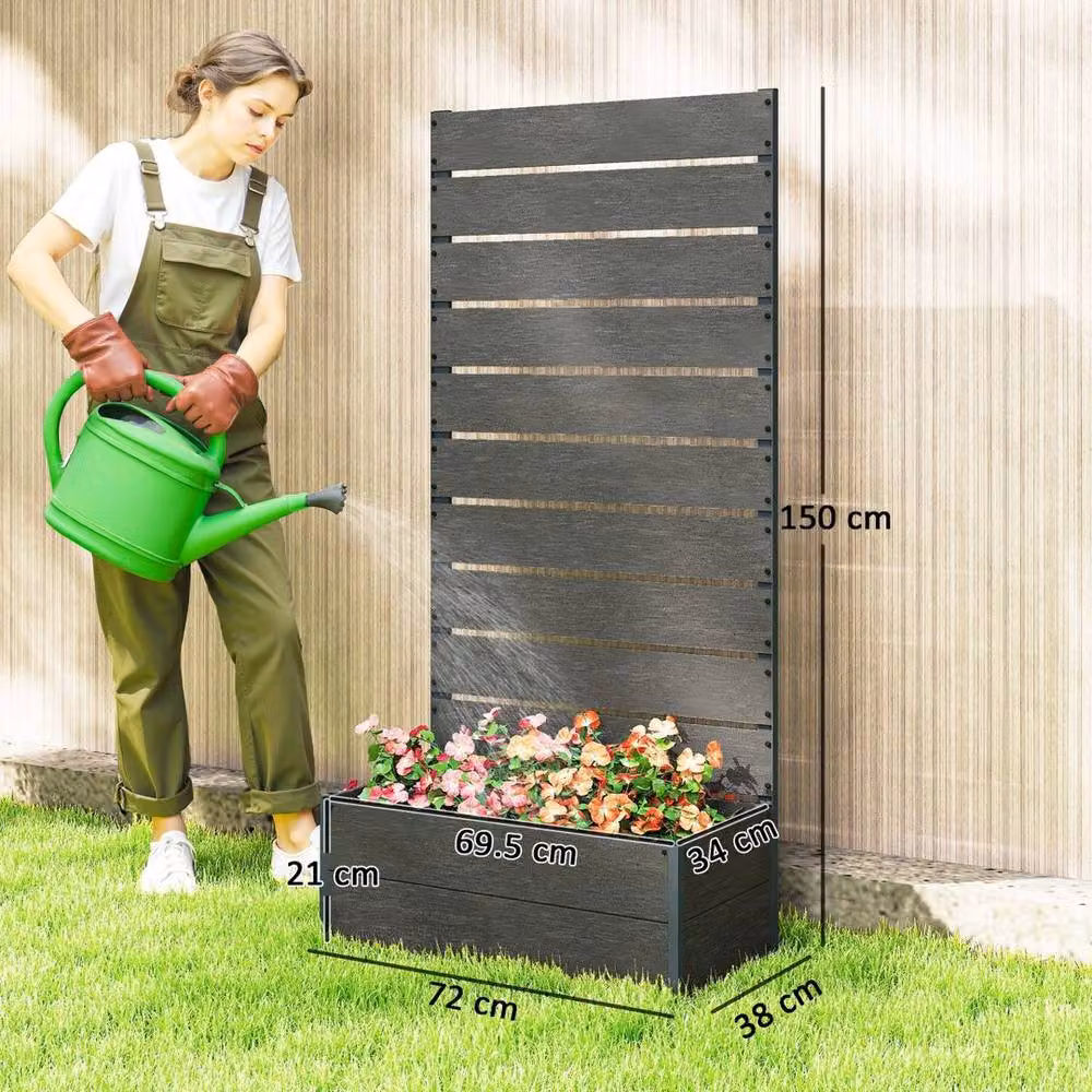 VOGREX Raised Garden Bed with Trellis and Drainage Holes in Grey – 2