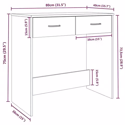 vidaXL Modern Writing Desk in Grey Sonoma, W/D/H: 80 x 40 x 75 cm – 3