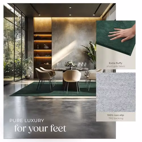 tectake Green Allergy-Friendly Short-Pile Fluffy Rug, Washable and Non-Slip Polyester Carpet, W/D: 200 x 290 cm – 5