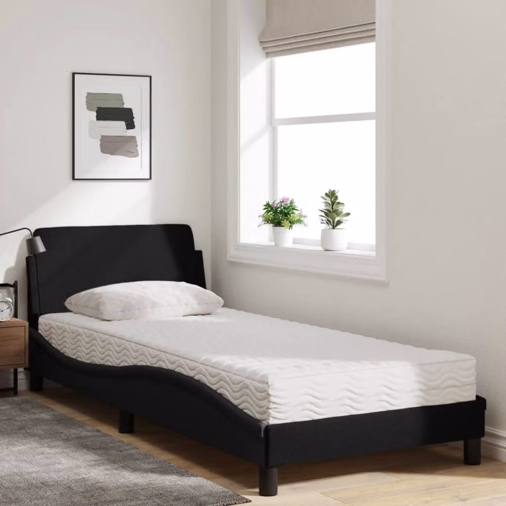 Berkfield Home Dover Single Bed with Foam Mattress, Black Upholstered Fabric, W/D/H: 90 x 200 cm – 2
