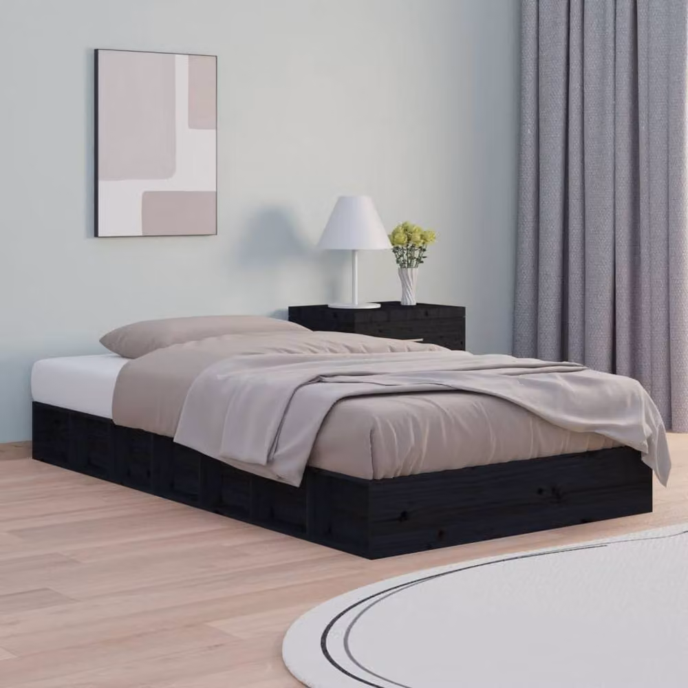 Berkfield Home Beautiful Small Single Solid Wood Bed Frame in Black – 2