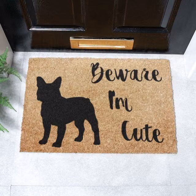 Artsy Mats Beware I'm Cute French Bulldog Doormat, Brown Coir and Natural Rubber