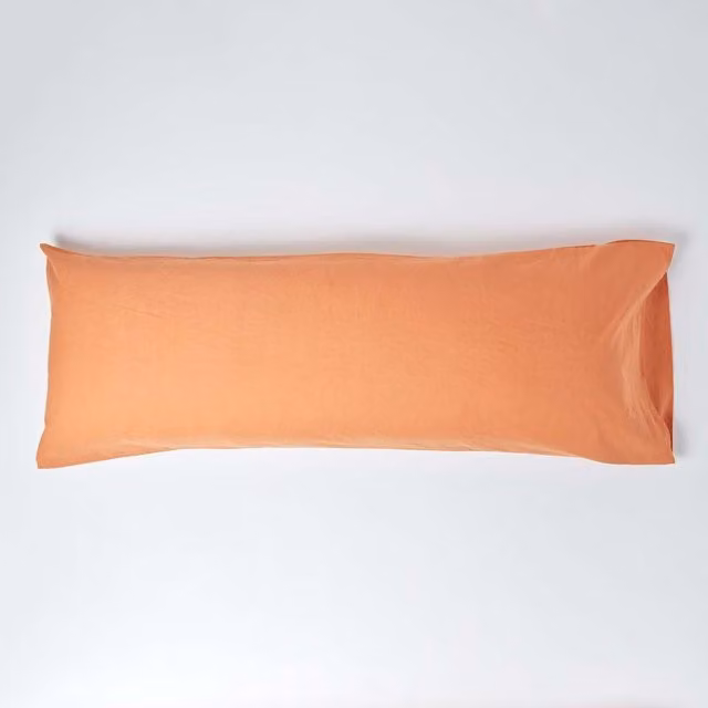 Homescapes Plain Linen and Combed Cotton Pillowcase in Orange