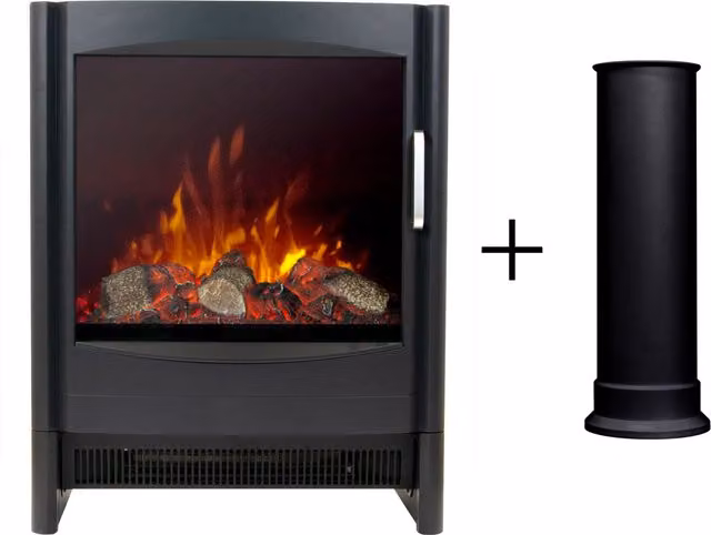 Sureflame Keston Electric Stove in Black with Straight Stove Pipe