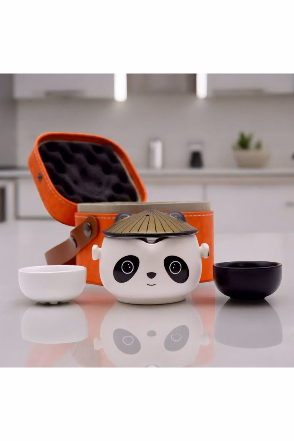 KDMD Kung Fu Panda Ceramic Teapot Set with 2 Cups, Infuser and Travel Case in Gold, Orange and White – 2