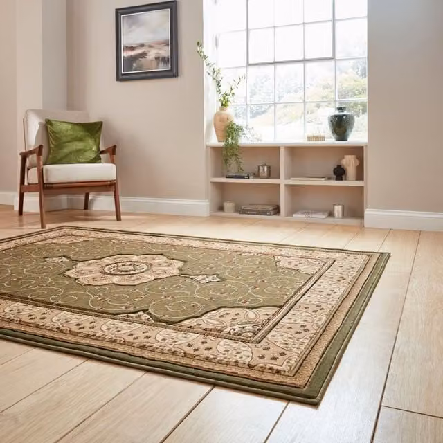 The Rug Shop UK Traditional Floral Stain-Resistant Area Rug in Green, W: 200 cm, D: 290 cm – 1
