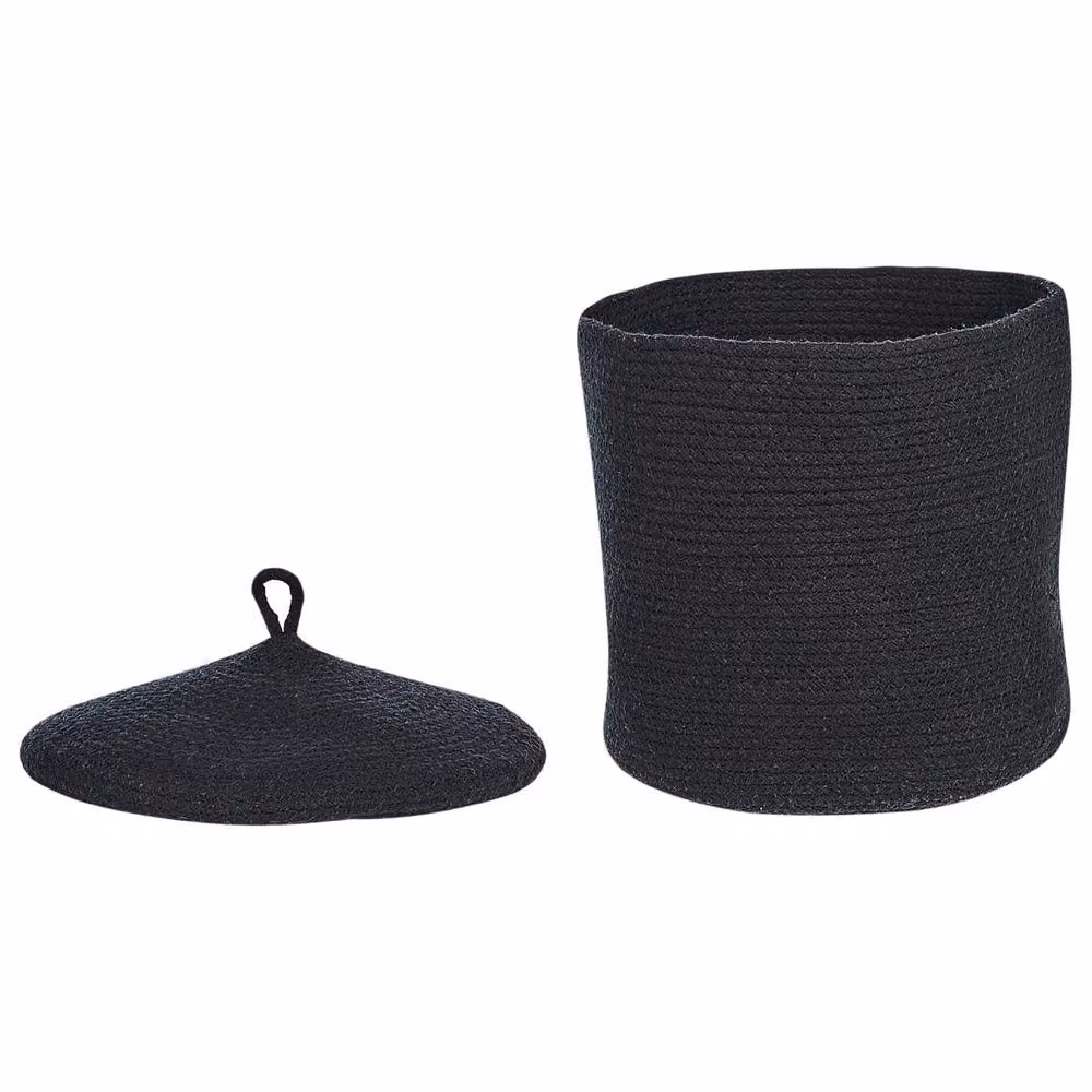 Wyld and Coco Set of 2 Black Open Weave Fabric Boho Storage Baskets with Lids and Handles – 5