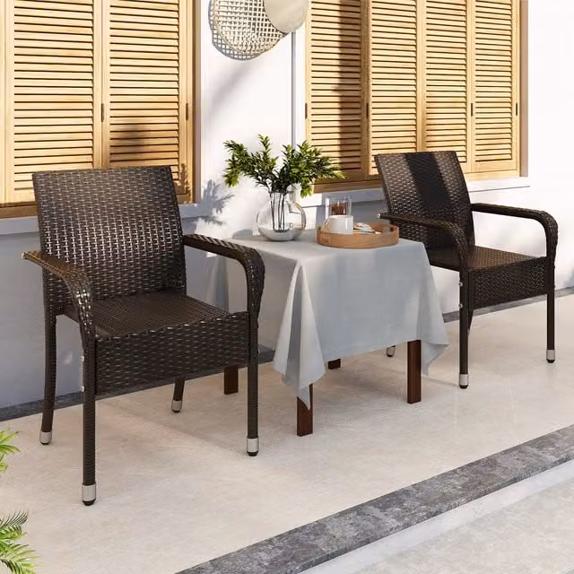 Yaheetech Set of 2 Modern Brown Rattan and Metal Outdoor Dining Chairs