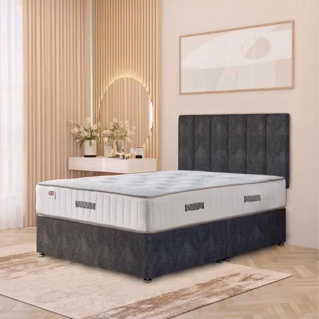 Somnior Beds Ltd Austin Tweed Fabric Orthopaedic Divan Storage Bed with Hybrid Mattress and 32 inch Headboard, Grey/Anthracite, W/D: 120 x 200 cm