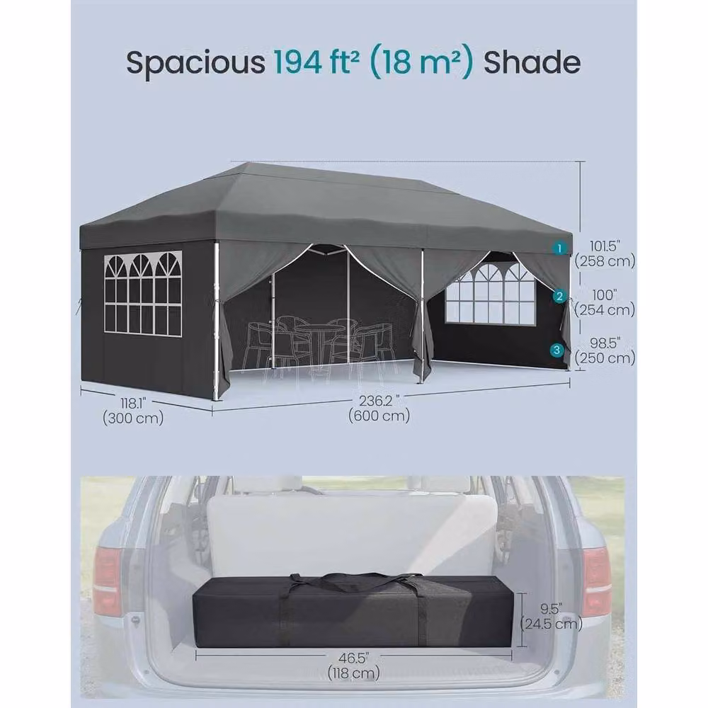 The Bazaarist Heavy Duty Pop Up Gazebo with Side Panels in Dark Grey – 3