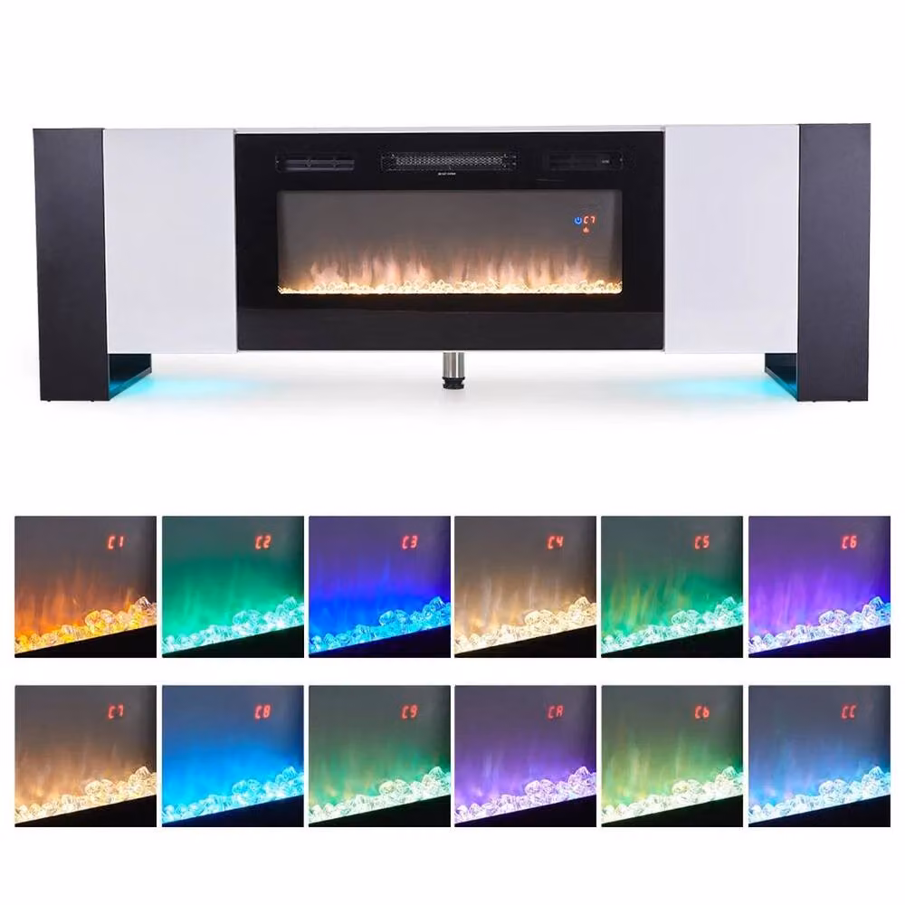 FORGEVIO Modern White Glossy Electric Fireplace TV Stand Unit Cabinet – 4