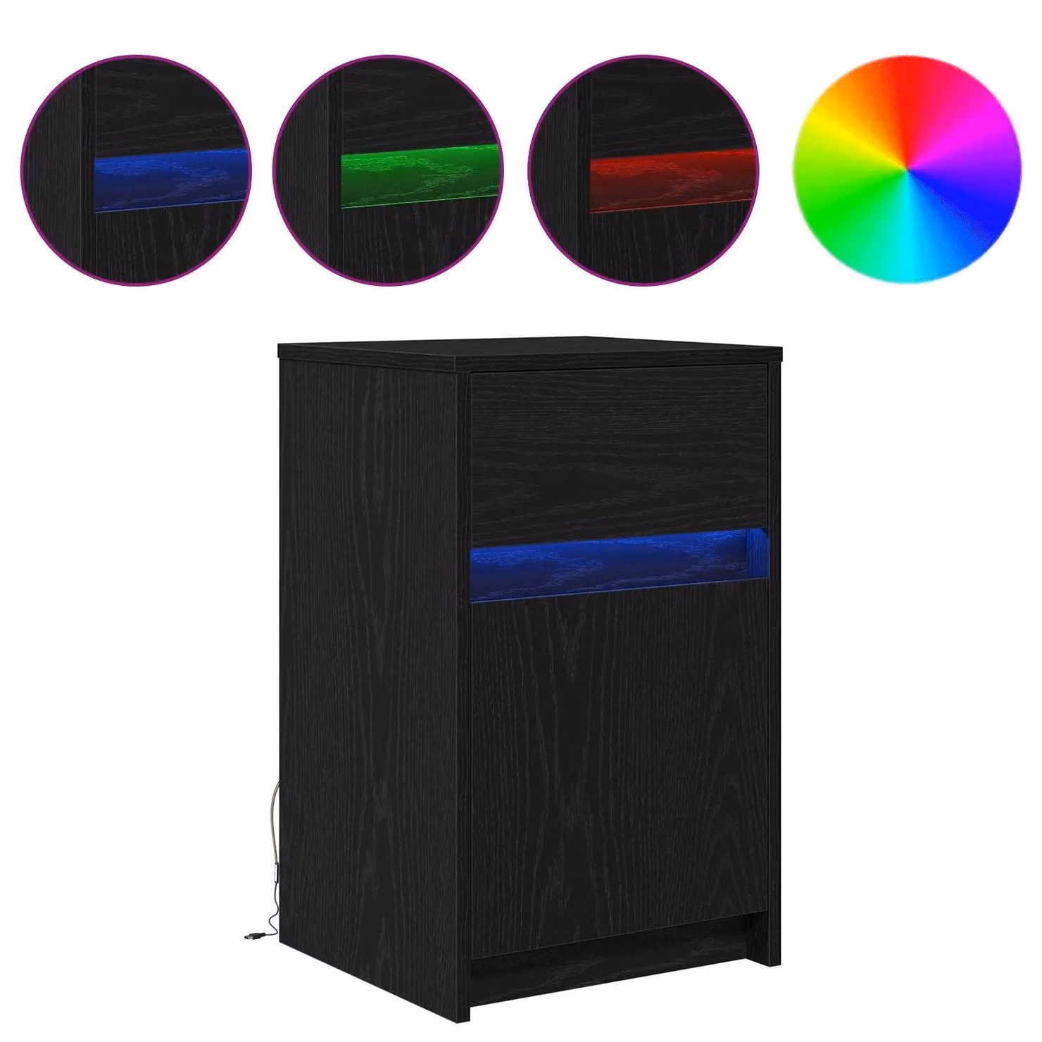 Berkfield Home Modern Black Oak Bedside Cabinet with Integrated Lighting, W: 38 cm, D: 34 cm, H: 61 cm – 3