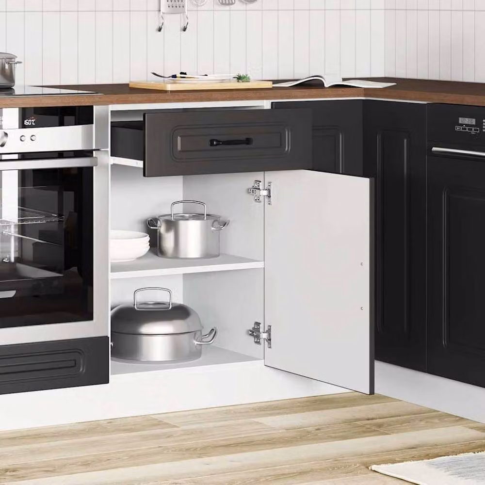 Berkfield Home Kalmar Black Matt Kitchen Base Cabinet with Hinged Doors and Internal Shelves – 2