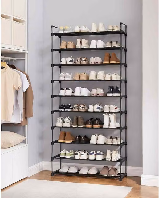 The Bazaarist 10 Tier Customizable Metal Shoe Rack, Black