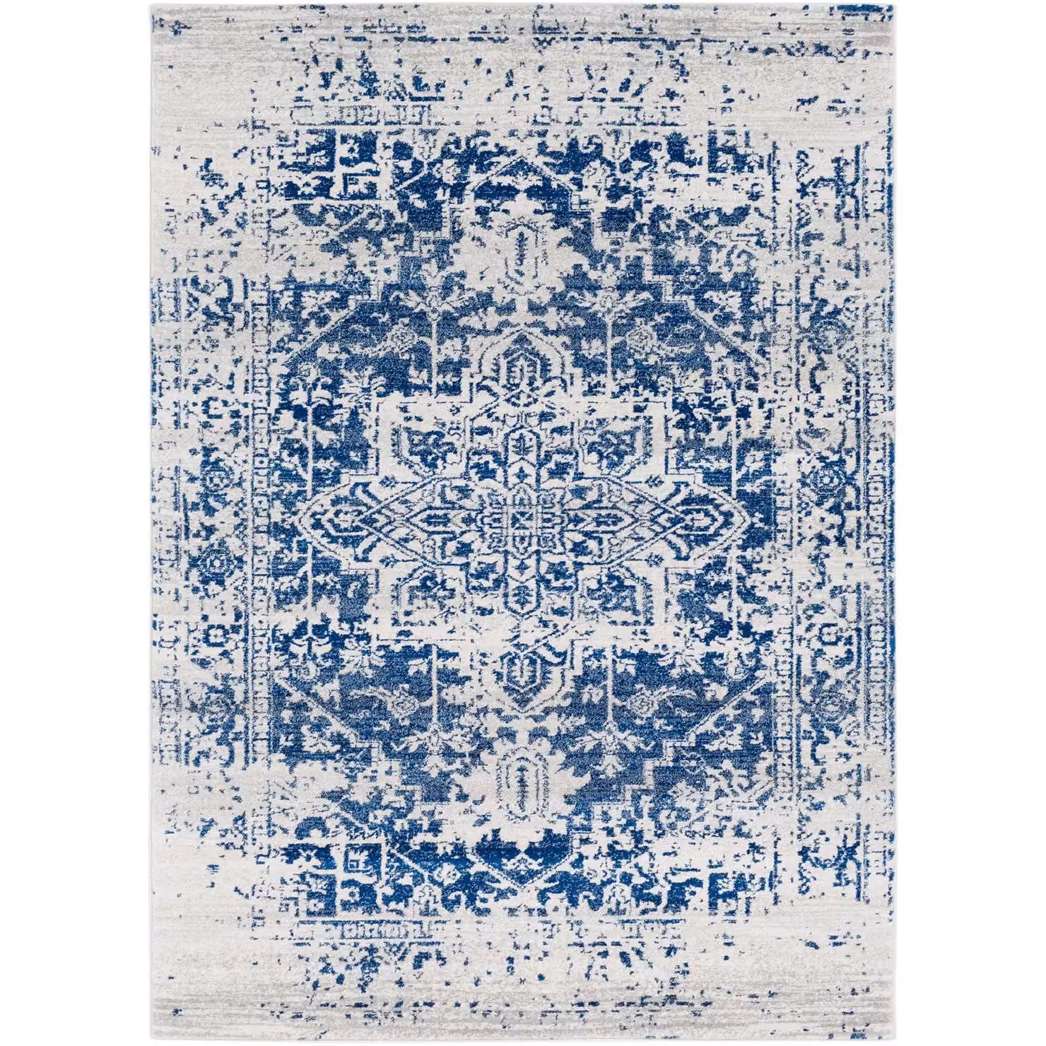 Livabliss Harput Vintage Round Boho Living Room Rug in Navy, Grey, Blue, Orange and White, Diameter: 160 cm – 2