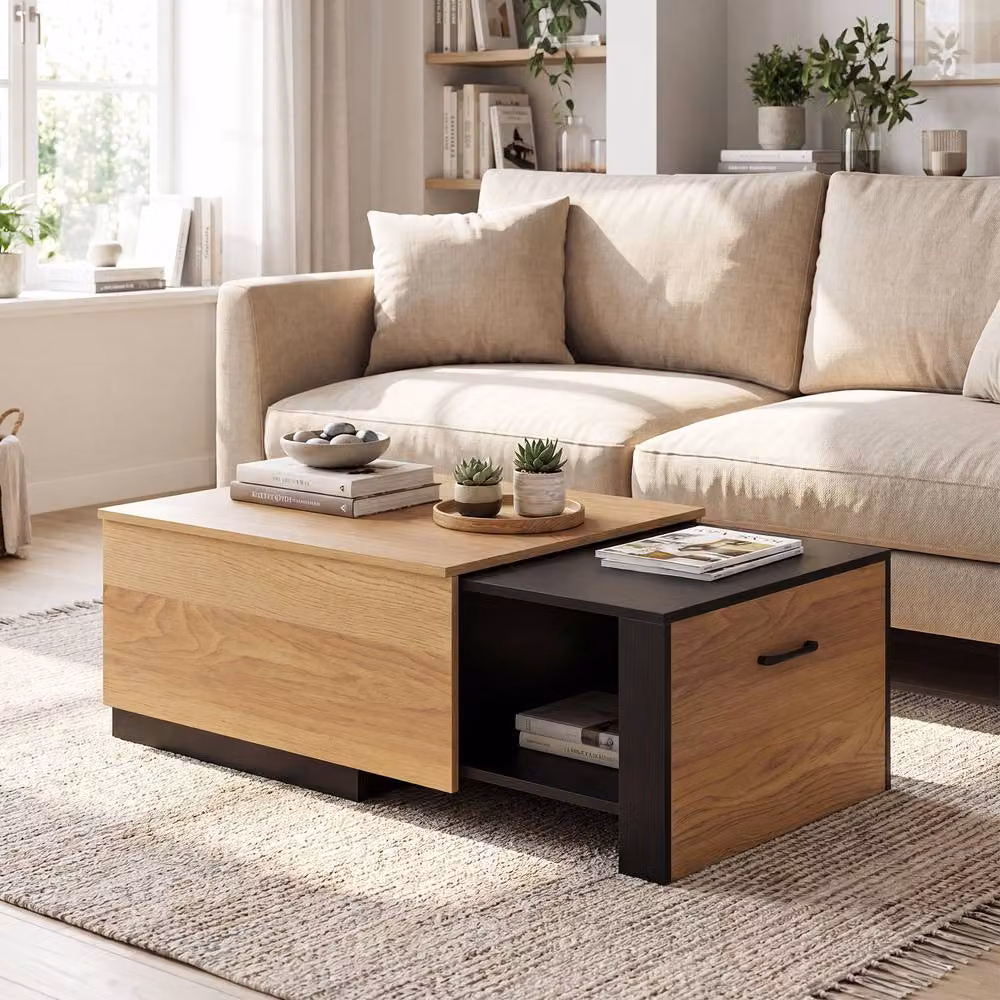 Gymax Extendable Modern Rectangular Coffee Table with 2 Storage Compartments in Brown Wood – 6