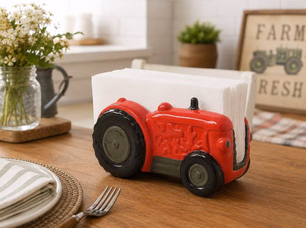 Country Living Red Ceramic Tractor Napkin Holder – 2
