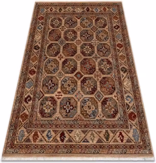 RugsX Wool Keshan Oriental Rug in Beige and Multicolour, W: 80 cm, L: 145 cm