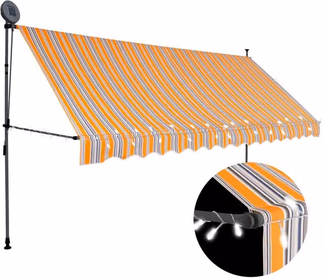 Berkfield Home Manual Retractable Awning with LED, Yellow and Blue Striped Polyester and Steel
