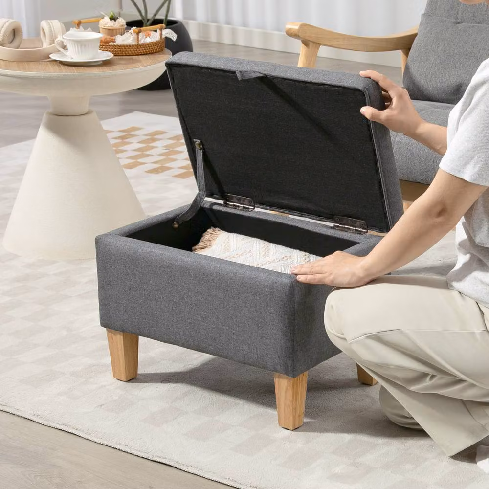 STILVORA Grey Fabric Storage Ottoman with Wooden Frame – 6